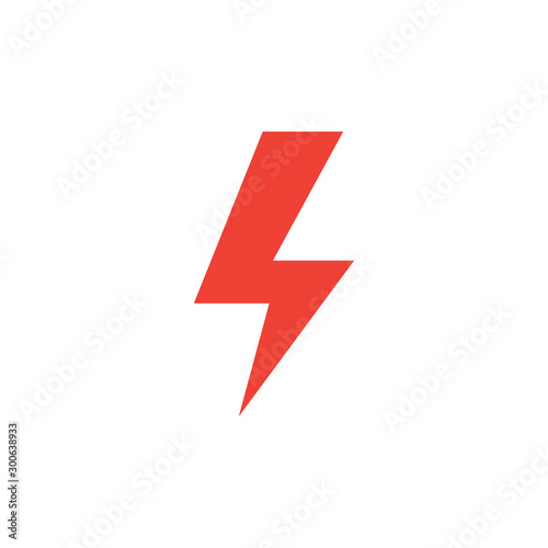 Thunderbolt Red Icon On White Background. Red Flat Style Vector Illustration.