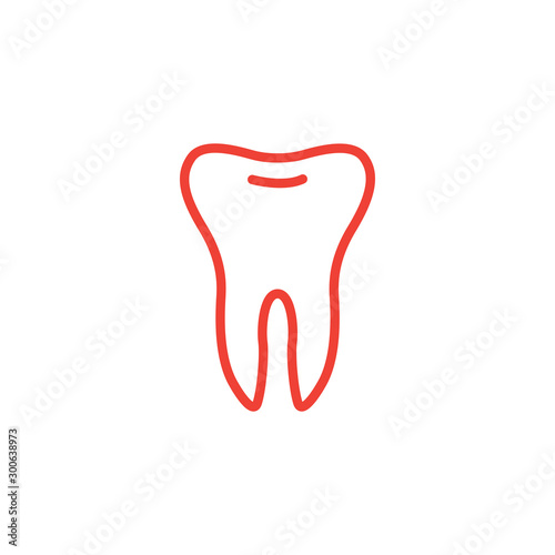 Tooth Line Red Icon On White Background. Red Flat Style Vector Illustration.