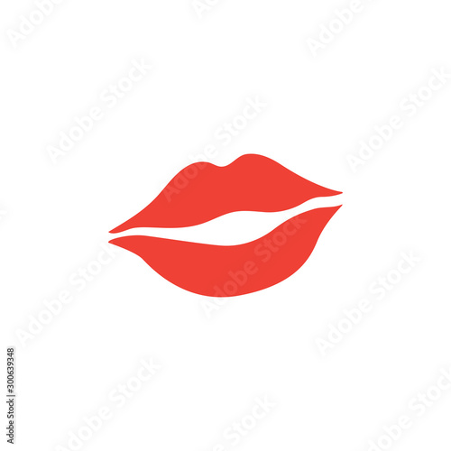 Woman Lips Red Icon On White Background. Red Flat Style Vector Illustration
