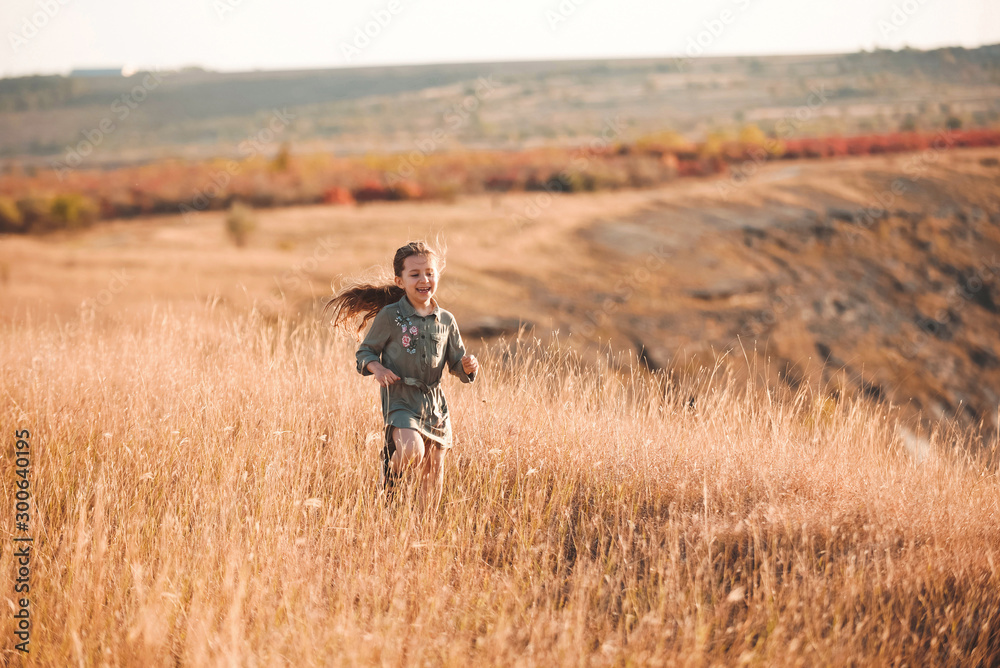 running girl in field running girl in field