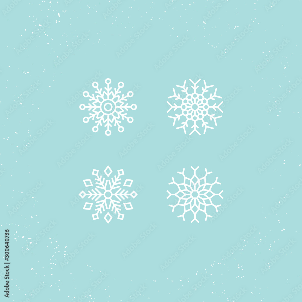 Vector illustration. Icons set of white snowflakes.
