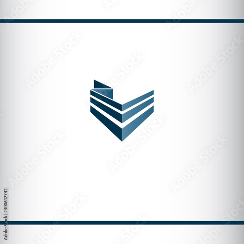 Abstract building, fence or package logo design. Blue color. 3d effect. Abstract origami.Logo design template
