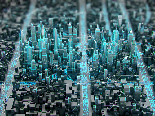Concept of digital city with wireless communication network. 5g technology. 