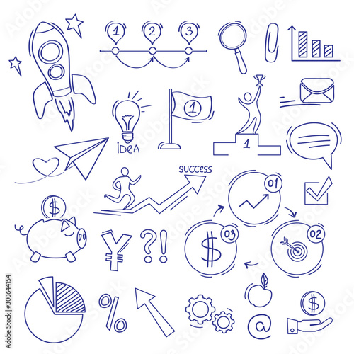 Finance doodle. Business commerce money investment and growth bank vector sketch icons set. Illustration finance money doodle, stock sketch financial