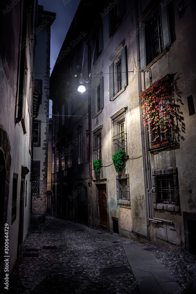 narrow old street at night