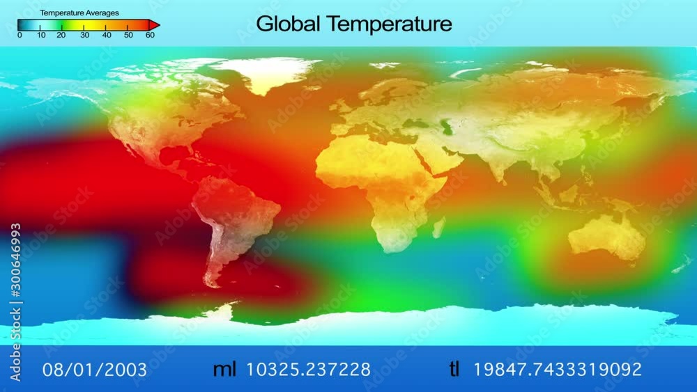 World map with changing global temperatures for different years. Global Warming Concept