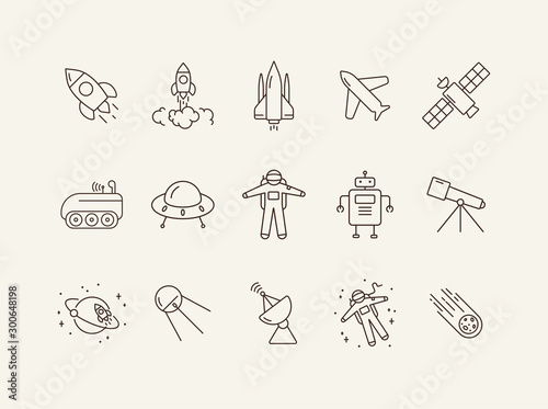 Collection of space technology line icons