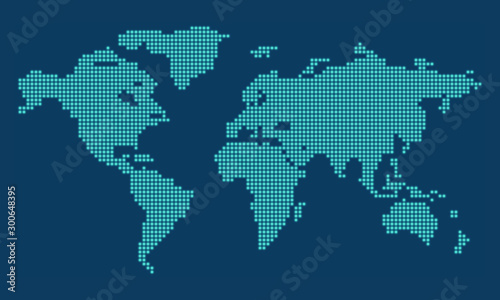 Dotted World map vector, isolated background. Flat Earth, blue map template for web site pattern, anual report, inphographics. Globe similar worldmap icon. Travel worldwide, map silhouette backdrop. N