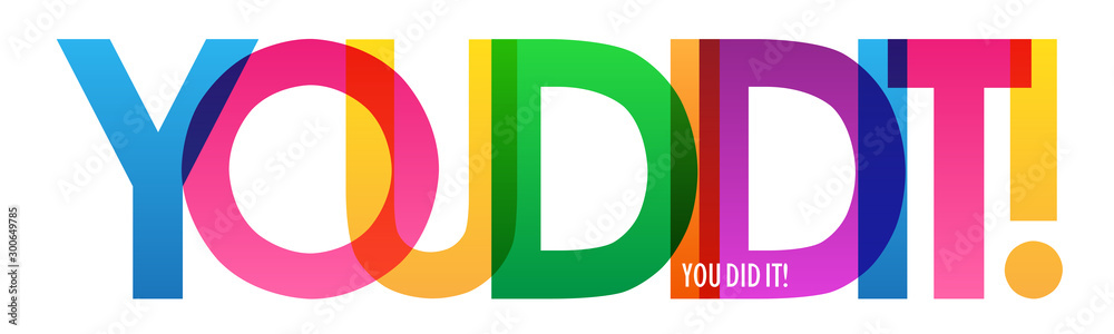 YOU DID IT! rainbow vector typography banner - obrazy, fototapety, plakaty 