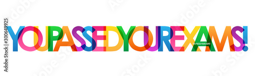 YOU PASSED YOUR EXAMS! rainbow vector typography banner