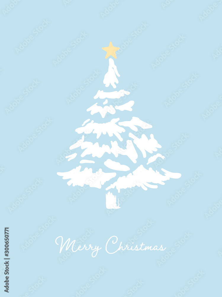 Christmas card or postcard vector template with snow covered trees in negative space design. Holiday season symbol with xmas star.
