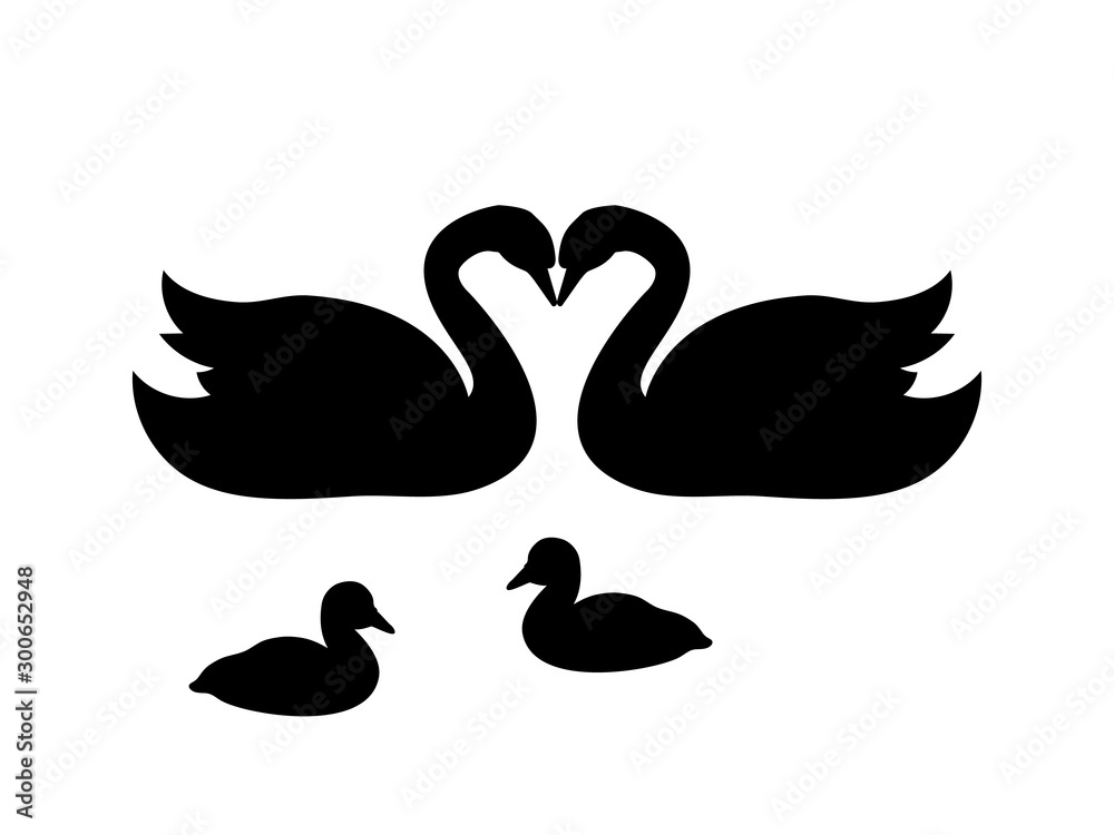 Fototapeta premium Swan family. Silhouettes of birds