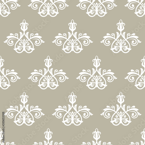 Floral vector ornament. Seamless abstract classicbeige and white background with flowers. Pattern with repeating floral elements. Ornament for fabric, wallpaper and packaging