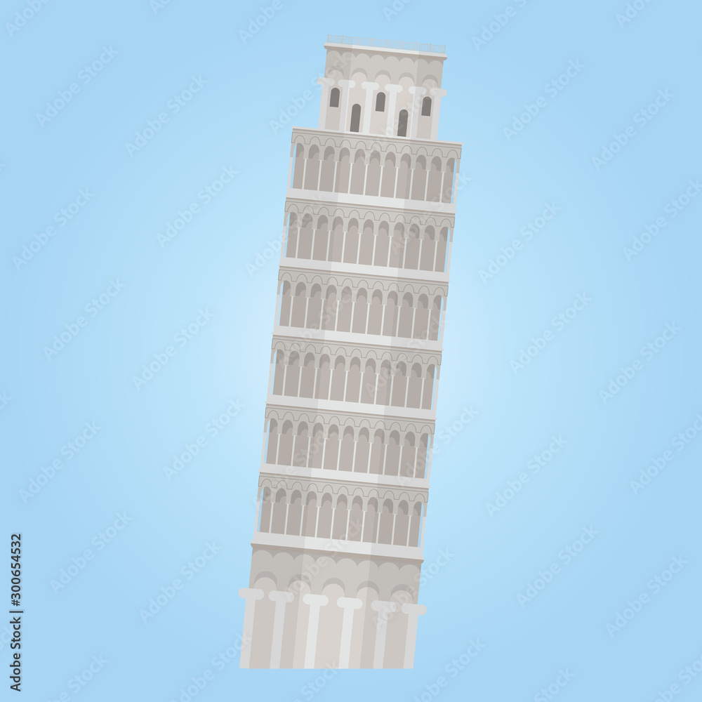 Flat design of Pisa square buildings. Leaning tower of pisa vector illustration