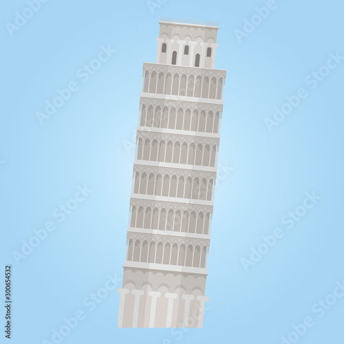 Flat design of Pisa square buildings. Leaning tower of pisa vector illustration