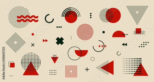 Abstract memphis design elements set. Vector geometric line graphic shapes, modern hipster circle triangle template trendy colorful illustration
