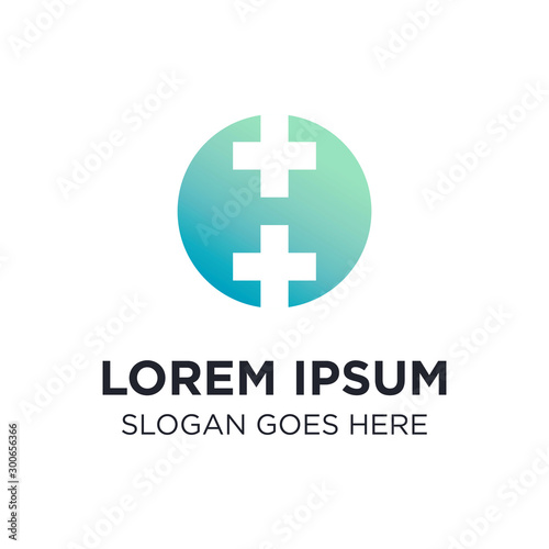 Healthcare Logo with Cross & Hletter. Vector Icon 