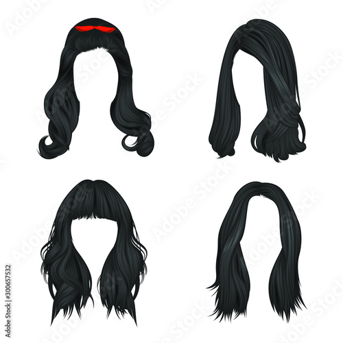 Set of vector images of hairstyles for women with long hair