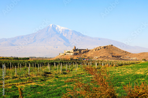 Chor Virap monastery in front of mount Ararat, Ararat province, Armenia.