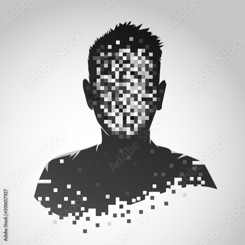 Anonymous vector icon. Privacy concept. Human head with pixelated face. Personal data security illustration. photo
