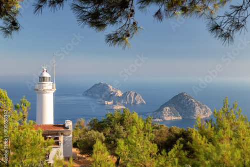 Sunset and Island view from Gelidonya Lighthouse. Lycian Way, Antalya Turkey.