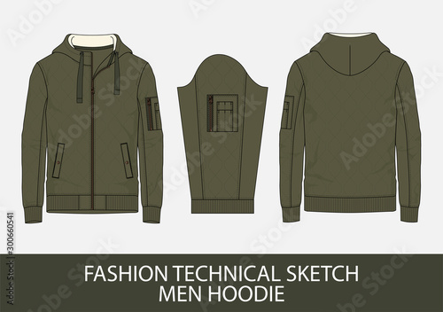 Fashion technical sketch men hoodie