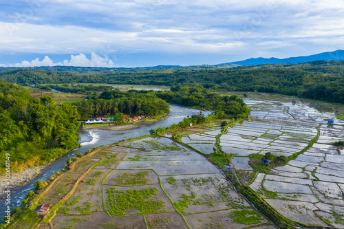 Aerial drone image of Beautiful Nature rural landscape with Mount Kinabalu View from Tegudon, Kota Belud, Sabah, Malaysia.  photo