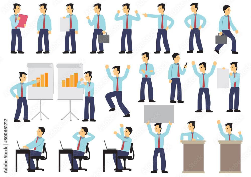 Set of businessman in different expression and poses.