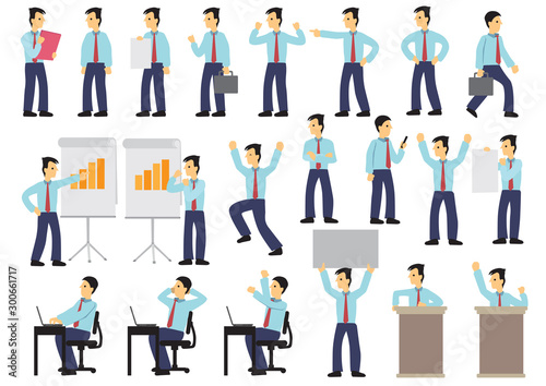 Set of businessman in different expression and poses.