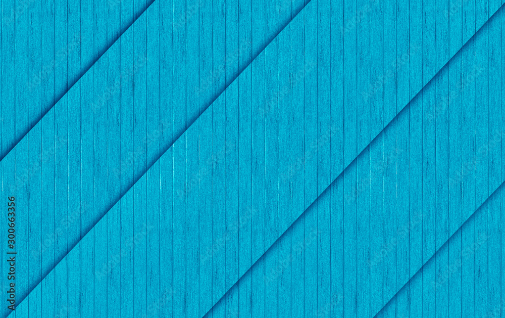 3d rendering. diagonal blue wood panels texture fence wall design background. - obrazy, fototapety, plakaty 