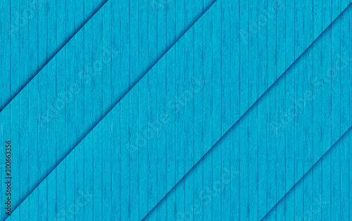 3d rendering. diagonal blue wood panels texture fence wall design background.