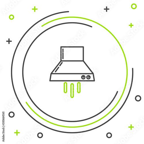 Black and green line Kitchen extractor fan icon isolated on white background. Cooker hood. Kitchen exhaust. Household appliance. Colorful outline concept. Vector Illustration