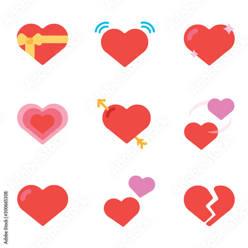 Love Flat Vector Icons Set. Different Heart Shapes, Emojis Illustration Stock Symbols Collection