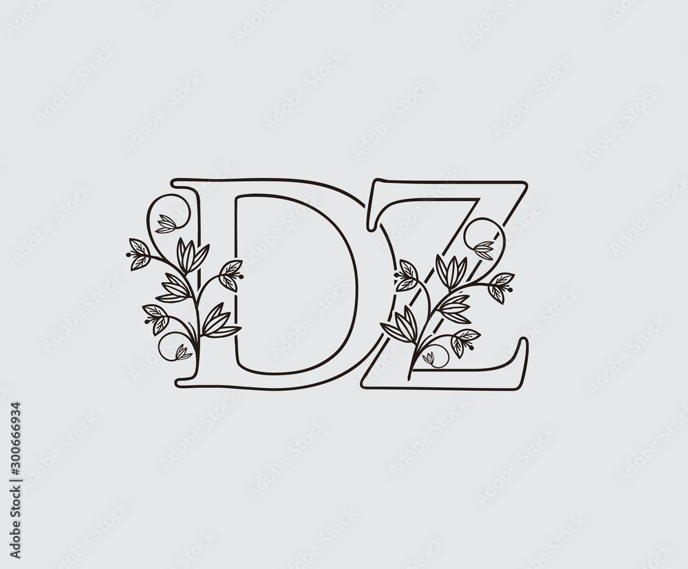Fototapeta Letter D, Z and DZ Vintage Floral Logo Icon, overlapping monogram logo, Simple Swirl Black color Logo on white background. Classy Letter Logo Icon.