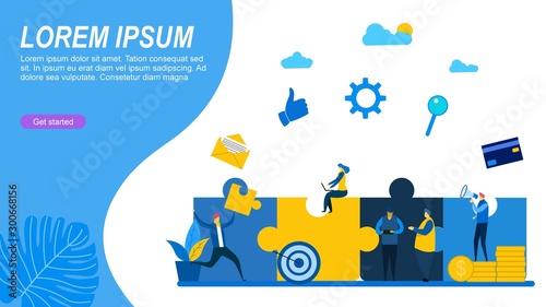 Website or landing page of people connecting puzzle elements.flat design style. Symbol of teamwork,partnership.vector Illustration
