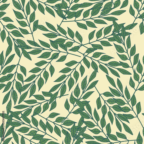 Forest leaves seamless pattern. Hand drawn leaf wallpaper.