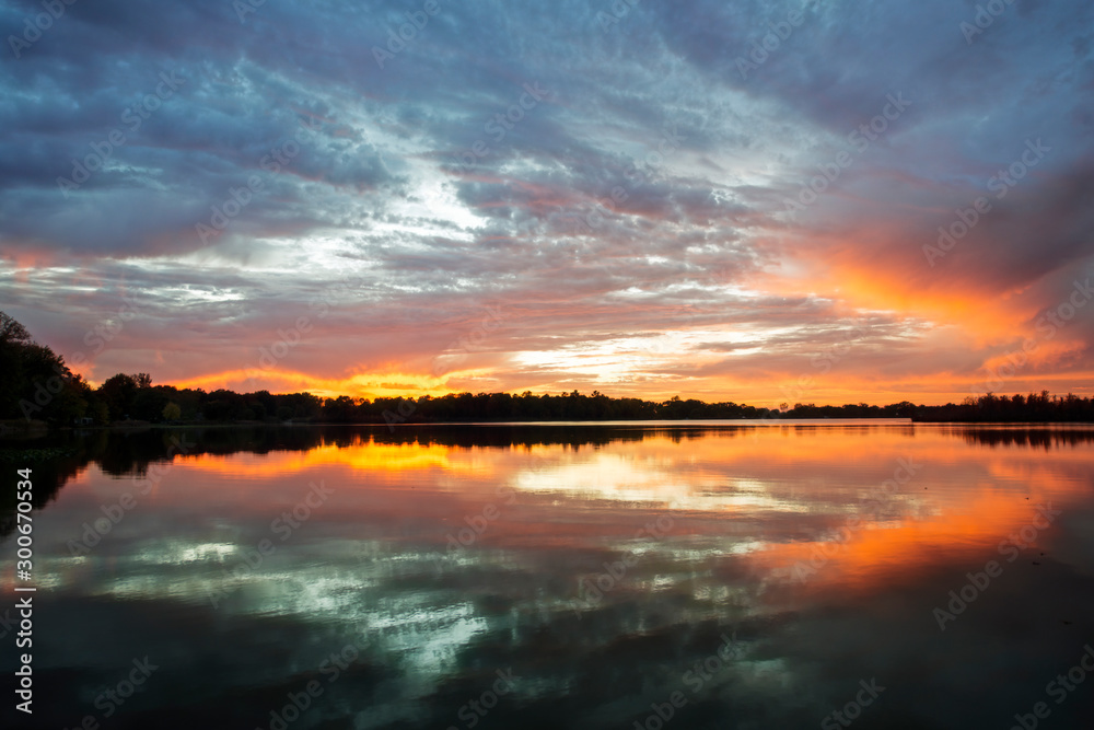 Sunset over Calm, Quiet Lake