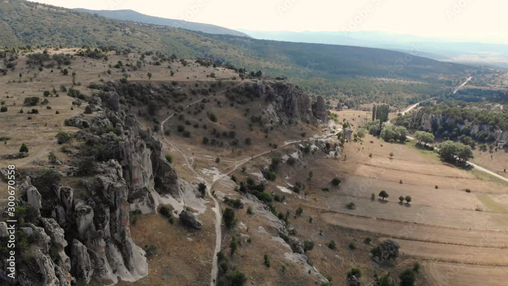 AERIAL drone view of Phryg Valley in Midas City in Yazilikaya Turkey AERIAL drone view of Phryg Valley in Midas City in Yazilikaya Turkey
