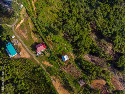 Top view of the the rainforest asphalt road in Sabah, Borneo