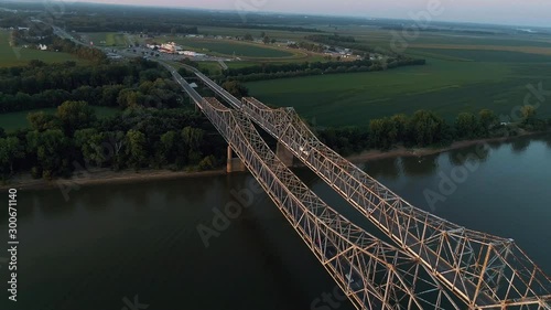 Aerial shot of Bi-State Vietnam Gold Star Bridges with Indiana/Ellis Park in background. Shot with Phantom photo