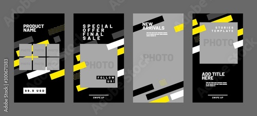 Stories template set for banner sale, presentation, flyer, poster, invitation. Screen backdrop for mobile app. Social media story mockup.