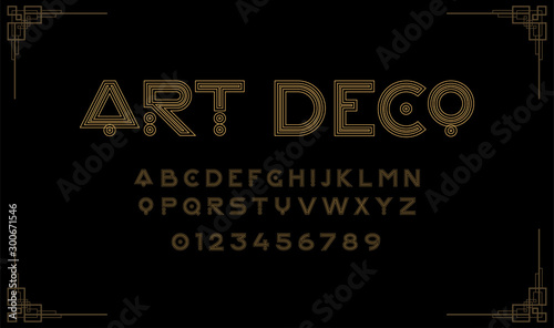 Art Deco creative font. Creative template in style of 1920s for your design. Letters, Numbers  in Vector. EPS 10
