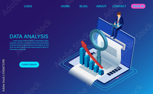 Data analysis concept. search engine optimization. isometric. cartoon vector