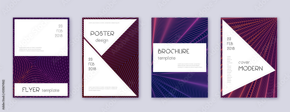 Stylish brochure design template set. Violet abstr