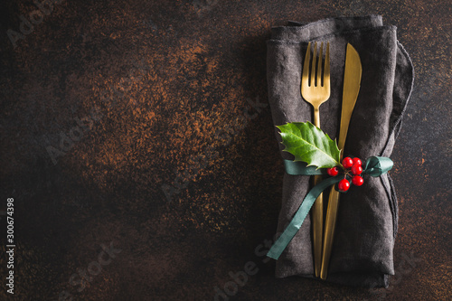 Christmas cutlery with napkin