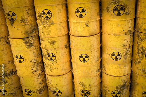 Yellow radioactive waste barrels - nuclear waste dumping concept