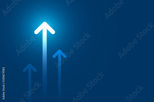 Light arrow up on blue background illustration, business growth concept.