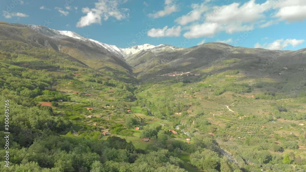 Aerial view of the Sierra de Gredos, with snow, in Vera, Extremadura. Spain