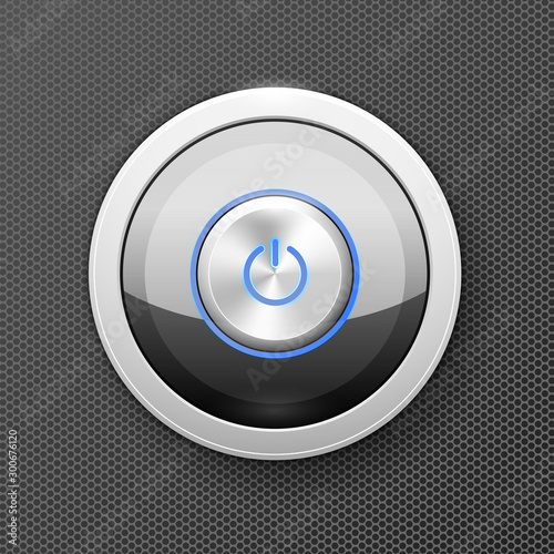 Illuminated power button icon - off-on knob, metal push button