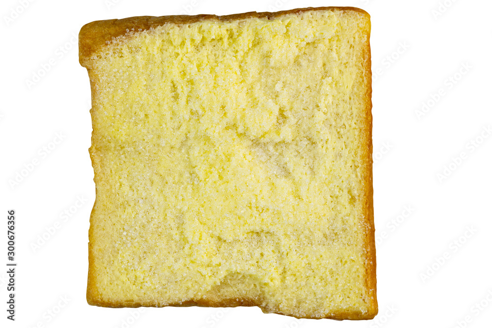 Sliced bread is pasted with sweet butter and sugar on top (clipping path included)